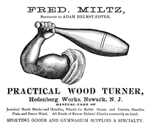 AD: WOOD TURNER, 1893. American advertisement for Fred Miltz, a wood turner for AD: WOOD TURNER, 1893. American advertisement for Fred Miltz, a wood turner for
