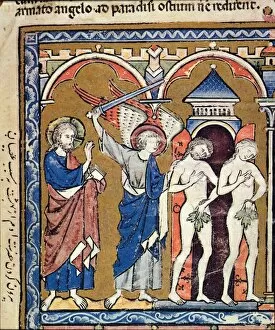 Adam and Eve Collection: ADAM AND EVE. The Expulsion from Paradise (Genesis 3: 22-24): French manuscript illumination, c1250