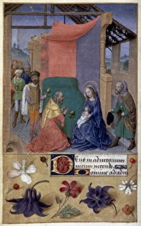 ADORATION OF MAGI. Illumination from a Latin Book of Hours. France or Belgium, c1480 ADORATION OF MAGI. Illumination from a Latin Book of Hours. France or Belgium, c1480