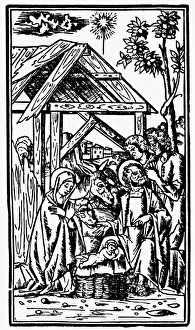 ADORATION OF THE MAGI. Woodcut from Decachordum Christianum, 1507 ADORATION OF THE MAGI. Woodcut from Decachordum Christianum, 1507