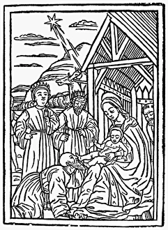 ADORATION OF MAGI. Woodcut from Legenda Sanctorum Trium Regum, Modena, Italy, 1490 ADORATION OF MAGI. Woodcut from Legenda Sanctorum Trium Regum, Modena, Italy, 1490