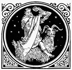 ALLEGORY OF DECEMBER. Allegory of December and Capricorn, from an English calendar ALLEGORY OF DECEMBER. Allegory of December and Capricorn, from an English calendar