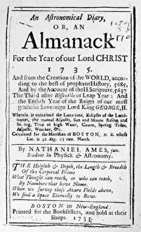 ALMANAC, 1735. Title page of an almanac by Nathaniel Ames, printed in Boston ALMANAC, 1735. Title page of an almanac by Nathaniel Ames, printed in Boston