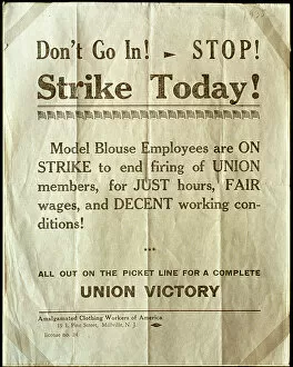 Images Dated 23rd June 2011: Amalgamated Clothing Workers poster used during a strike at Model Blouse Co