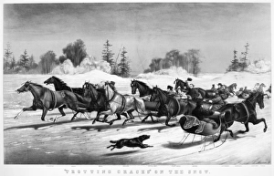AMERICA: SLEIGHING, 1858. Trotting cracks on the snow. Lithograph by Currier & Ives AMERICA: SLEIGHING, 1858. Trotting cracks on the snow. Lithograph by Currier & Ives