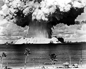 American atomic bomb test at Bikini Atoll in the Pacific Ocean, 1946 American atomic bomb test at Bikini Atoll in the Pacific Ocean, 1946