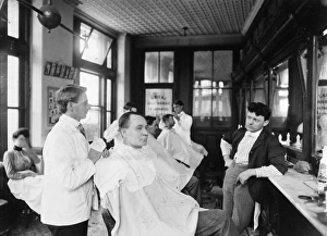 <b class=qtipBold><figcaption>American Barbershop, C1900</figcaption></b><br>American Barbershop, C1900.<br><em>© none</em> American Barbershop, C1900