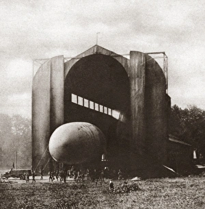 American dirigible returning to its hangar after a trial flight at the Fort Omaha American dirigible returning to its hangar after a trial flight at the Fort Omaha
