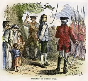 American Revolutionary hero. The hanging of Nathan Hale as a spy by the British in New York City, 22 September 1776
