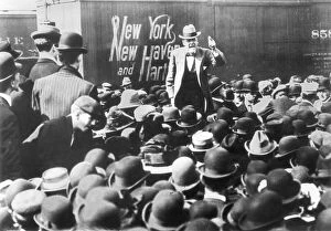 American Socialist leader. Debs campaigning for the Presidency before a freight-yard audience in 1912