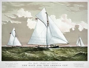 Images Dated 25th March 2011: AMERICAs CUP, 1881. The American winner, Mischief with the Canadian challenger Atalanta in