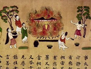 Amidst flames, an incarnation of spiritual Buddha shows that the physical body can Amidst flames, an incarnation of spiritual Buddha shows that the physical body can