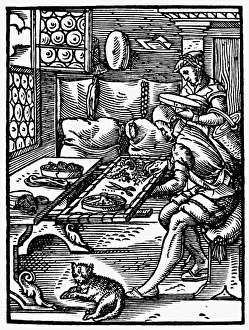 AMMAN: SILK EMBROIDERER. Line engraving, 19th century, after an engraving by Jost Amman AMMAN: SILK EMBROIDERER. Line engraving, 19th century, after an engraving by Jost Amman