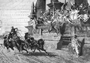 Maximus Gallery: ANCIENT ROME: CHARIOT RACE. Chariot race in the Circus Maximus. Line engraving, 19th century