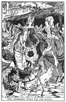 ANDERSEN: THE SWINEHERD. The swineherd takes the ten kisses. Drawing by Henry J ANDERSEN: THE SWINEHERD. The swineherd takes the ten kisses. Drawing by Henry J