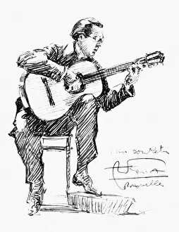 Auto Graph Collection: ANDRES SEGOVIA (1893-1987). Spanish guitarist. Pencil drawing, c1935, by Hilda Wiener