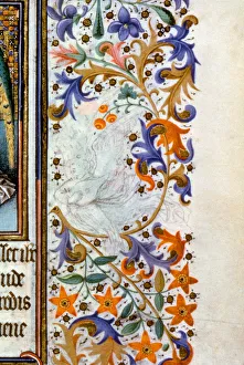ANGEL MUSICIAN. In border from a French Book of Hours, c1440 ANGEL MUSICIAN. In border from a French Book of Hours, c1440