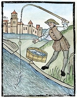 ANGLER, 1496. Woodcut from Dame Juliana Barnes' 'Treatise of Fishing with an Angle ANGLER, 1496. Woodcut from Dame Juliana Barnes' 'Treatise of Fishing with an Angle