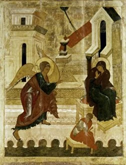 Virgin Collection: THE ANNUNCIATION. Icon. Moscow School, Russia, 16th century