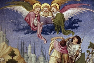 ANNUNCIATION TO SHEPHERDS. Manuscript illumination, 15th century, from 'Tres Riches ANNUNCIATION TO SHEPHERDS. Manuscript illumination, 15th century, from 'Tres Riches