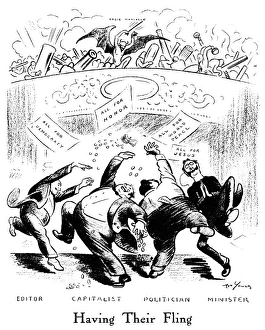 ANTI-WAR CARTOON, 1917. 'Having Their Fling.' American cartoon by Art Young, 1917 ANTI-WAR CARTOON, 1917. 'Having Their Fling.' American cartoon by Art Young, 1917