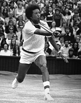 ARTHUR ASHE (1943-1993). American tennis player. Photographed during his match against Jimmy Connors in the mens