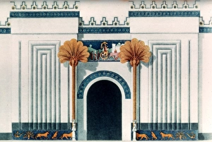 ASSYRIAN TEMPLE. Reconstruction of an Assyrian temple doorway at Khorsabad, 721-705 B.C ASSYRIAN TEMPLE. Reconstruction of an Assyrian temple doorway at Khorsabad, 721-705 B.C