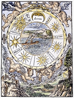 Astrological diagram showing the seven planets and the twelve signs of the zodiac Astrological diagram showing the seven planets and the twelve signs of the zodiac