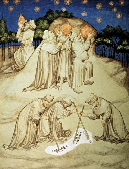 ASTRONOMERS atop Mount Athos, Greece, study the heavens with the aid of astrolabes while ASTRONOMERS atop Mount Athos, Greece, study the heavens with the aid of astrolabes while