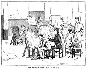 ATELIER, 1884. Bored art students falling asleep in a class focused on drawing ancient ATELIER, 1884. Bored art students falling asleep in a class focused on drawing ancient