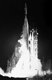 An Atlas-Agena booster rocket launching the Mariner 1 spacecraft, which failed when the rocket deviated off course An Atlas-Agena booster rocket launching the Mariner 1 spacecraft, which failed when the rocket deviated off course