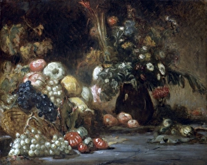 Attributed to Pierre Andrieu: Still life with Fruit and Flowers, c1850-64 Attributed to Pierre Andrieu: Still life with Fruit and Flowers, c1850-64
