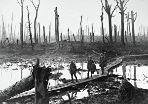 Destruction Collection: Australian troops at remains of Chateau Wood, Passchendaele, 1917