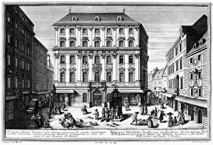 AUSTRIA: VIENNA, c1730. A square in Vienna. Line engraving from a work by Salomon Kleiner AUSTRIA: VIENNA, c1730. A square in Vienna. Line engraving from a work by Salomon Kleiner