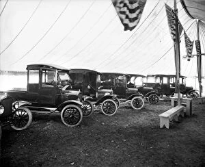 Images Dated 29th December 2010: AUTOMOBILE SHOW, c1921. American automobiles on display in a tent, c1921