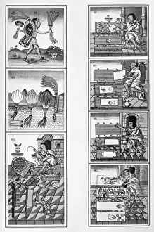 AZTEC CRAFTSMEN. An Aztec feather headdress maker and a painter AZTEC CRAFTSMEN. An Aztec feather headdress maker and a painter
