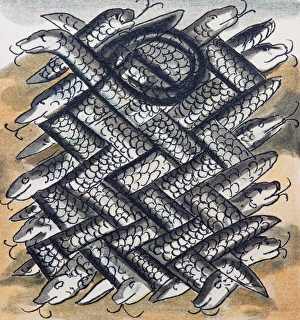 AZTEC PAINTING: SNAKES.
Pre-conquest abstract painting of serpents, which were a symbol of life for the Aztecs Aztec Painting: Snakes