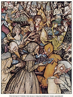 The banquet where the really grand company were assembled. Drawing by Arthur Rackham for the fairy tale by Hans The banquet where the really grand company were assembled. Drawing by Arthur Rackham for the fairy tale by Hans