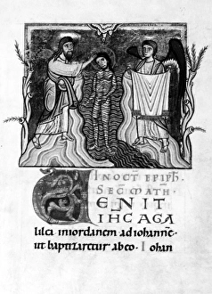 BAPTISM OF CHRIST. John baptizing Jesus Christ. Illumination from an English Gospel BAPTISM OF CHRIST. John baptizing Jesus Christ. Illumination from an English Gospel