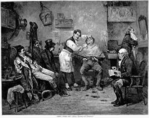 BARBER SHOP, c1825. Scene in an English barber shop, c1825 BARBER SHOP, c1825. Scene in an English barber shop, c1825