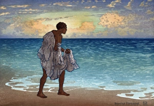 BARTLETT: FISHERMAN. Hawaiian Fisherman. Woodcut, Charles William Bartlett, 1920 BARTLETT: FISHERMAN. Hawaiian Fisherman. Woodcut, Charles William Bartlett, 1920
