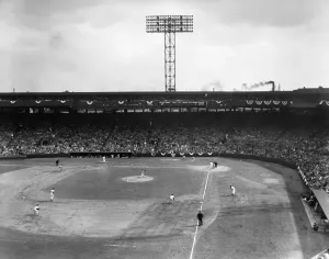 Baseball Stadium Prints: Print of Baseball Game at Fenway Park, 1956