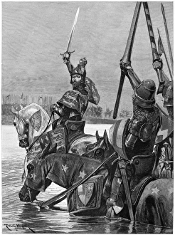 BATTLE OF CRECY, 1346. 'Edward III. Crossing the Somme in the face of the French army BATTLE OF CRECY, 1346. 'Edward III. Crossing the Somme in the face of the French army