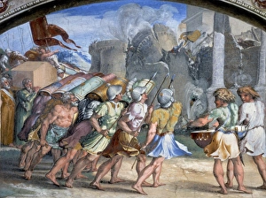 BATTLE OF JERICHO. The walls of Jericho falling. Fresco at the Vatican by Raphael or his BATTLE OF JERICHO. The walls of Jericho falling. Fresco at the Vatican by Raphael or his