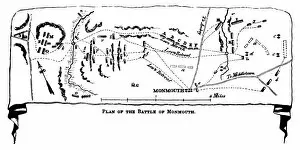 BATTLE OF MONMOUTH, 1778. Plan of the battle of Monmouth, New Jersey, 28 June 1778. Line engraving, American, 1852