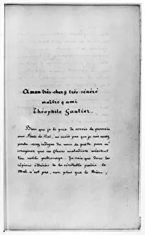 BAUDELAIRE: DEDICATION. Dedication by Charles Baudelaire to French writer, Theophile Gautier in Les Fleurs du Mal