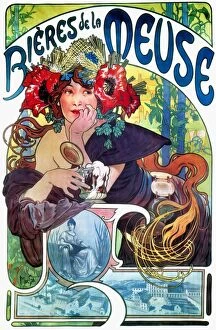 BEER AD BY MUCHA, c1897. French lithograph advertising poster, c1897, by Alphonse Mucha for Bieres de la Meuse