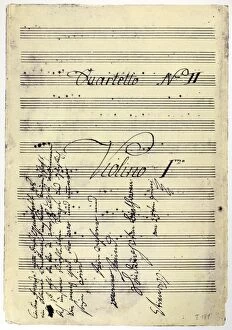 Music and Musicians Gallery: BEETHOVEN MANUSCRIPT, 1799. Copy of Ludwig van Beethovens String Quartet in F Major Op. 18 no