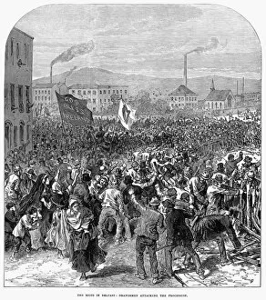 Protester Gallery: BELFAST: RIOT, 1872. Orangemen (Irish Protestants) attacking a Catholic procession in Belfast