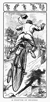 BICYCLE RACE ACCIDENT, 1880. The danger of unpaved roads. Wood engraving, American, 1880 BICYCLE RACE ACCIDENT, 1880. The danger of unpaved roads. Wood engraving, American, 1880